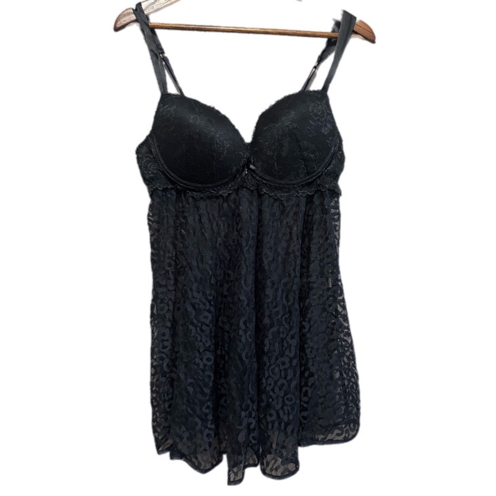 Cinema Etoile Babydoll Women XL‎ Black Excellent Leopard Lace Underwire Chemise